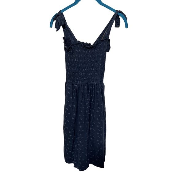 Toad & Co. XS Gemina Tie Sleeve Smocked Sleeveless Navy  Mini Dress Organic - Picture 5 of 11